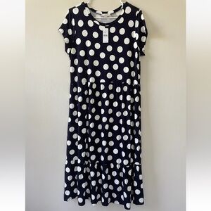 Loft Women’s Size Small Dress Navy Blue and White Polka Dot Maxi Short Sleeve